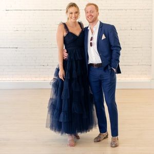 BCBG LUCIE TULLE EVENING DRESS NAVY